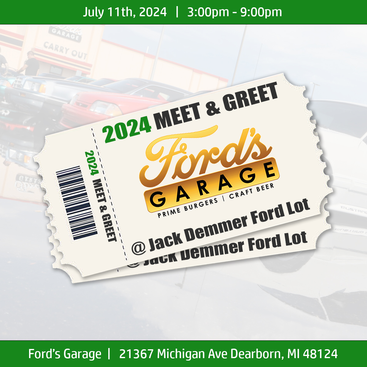MOTOR CITY FOXFEST TICKETS Ford’s Garage Meet & Greet Food Voucher